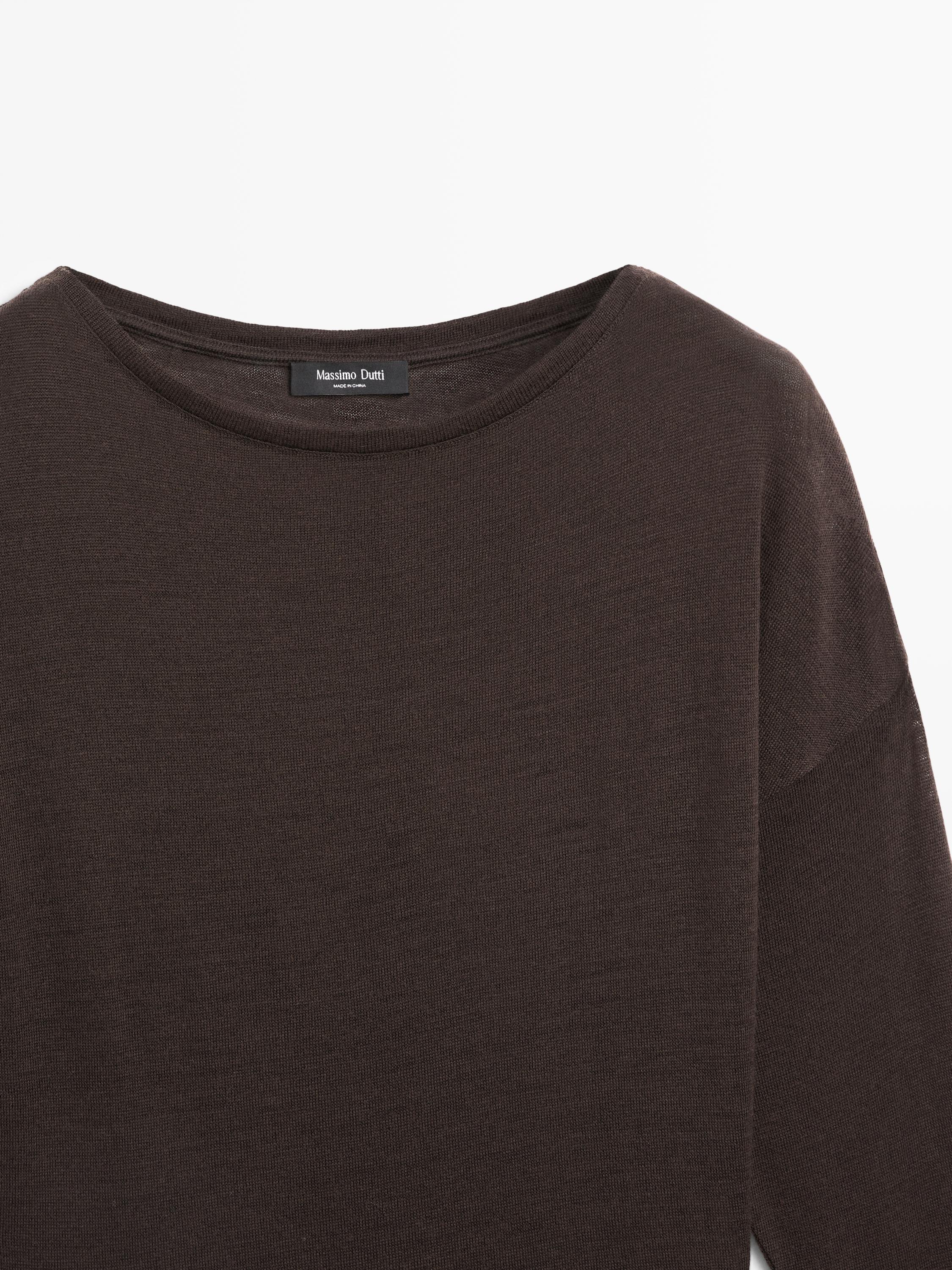 Draped wool blend top with batwing sleeves